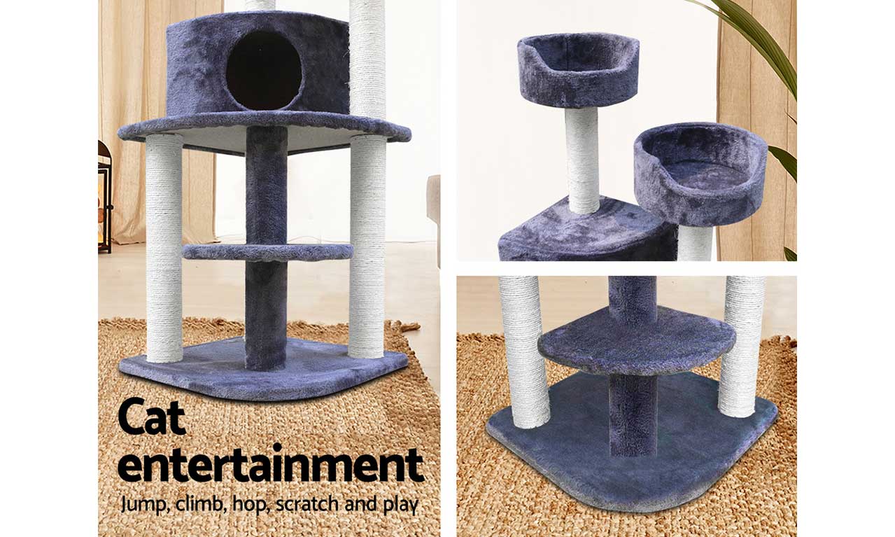126cm Cat Scratching Post Tree Condo House Scratcher Pole Multi Level Grey i.Pet eBay