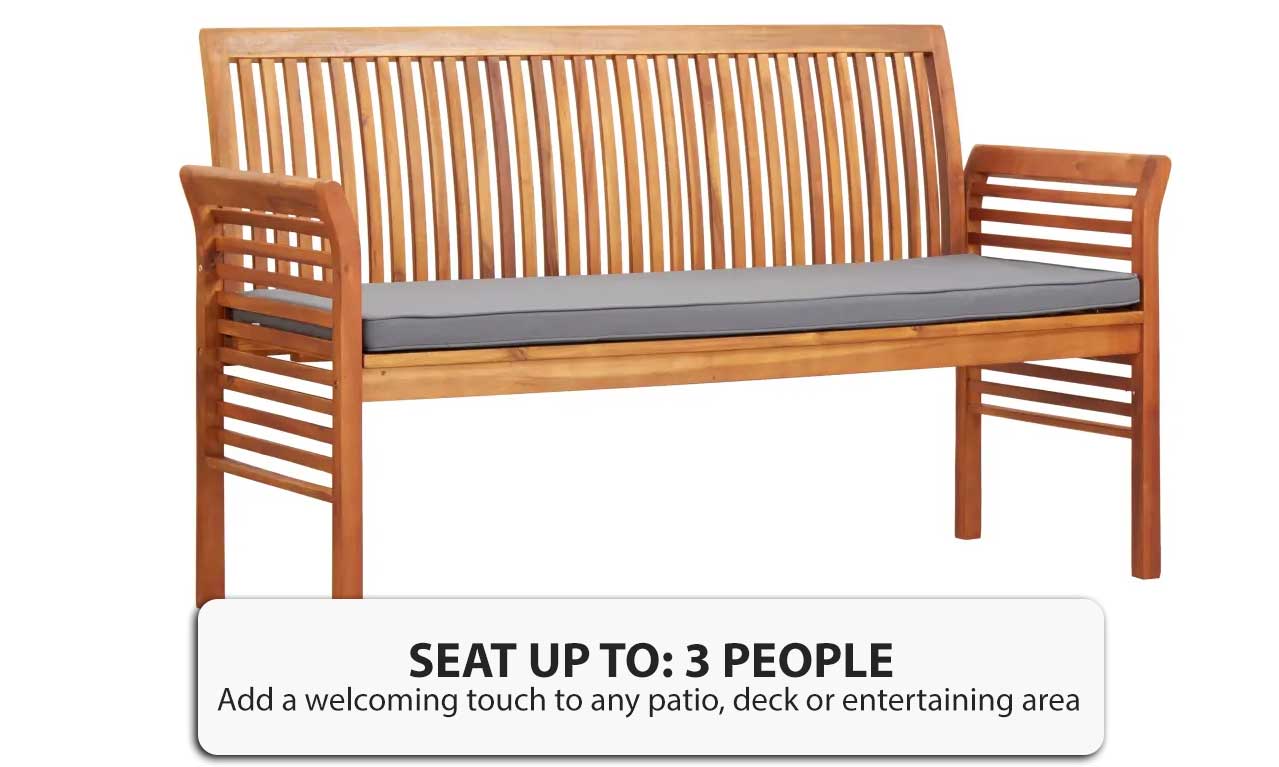 3 Seater Wooden Garden Park Bench Seat Cushion Outdoor Furniture Patio
