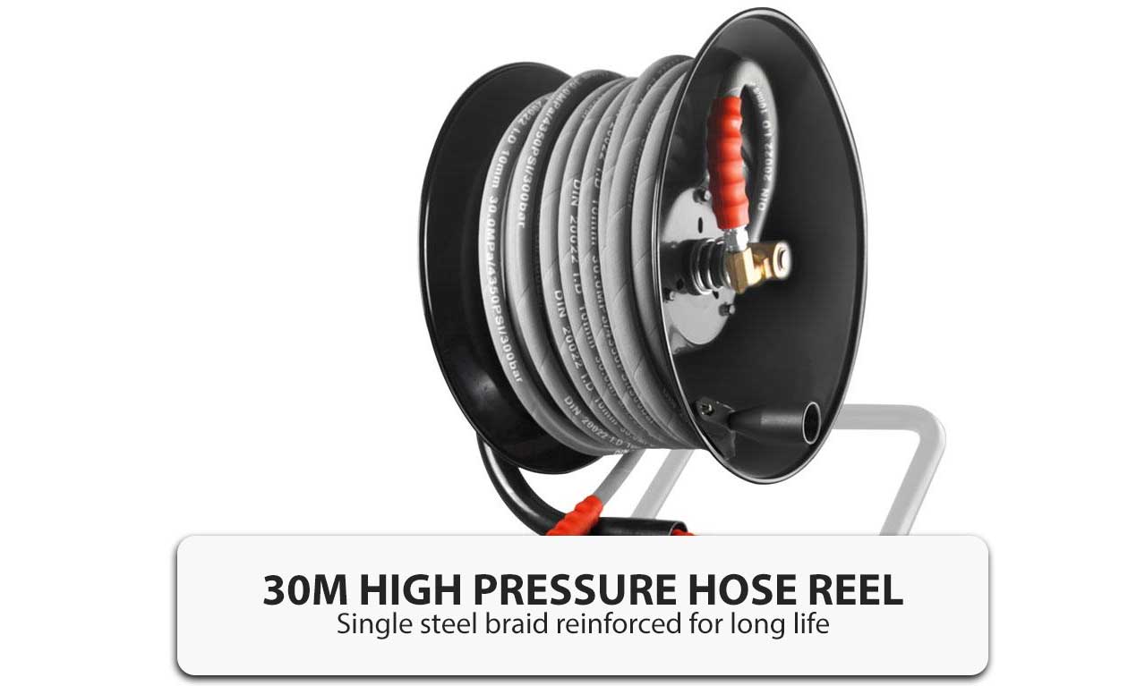 Typhoon 30m High Pressure Hose Reel with Fittings Heavy Duty Premium