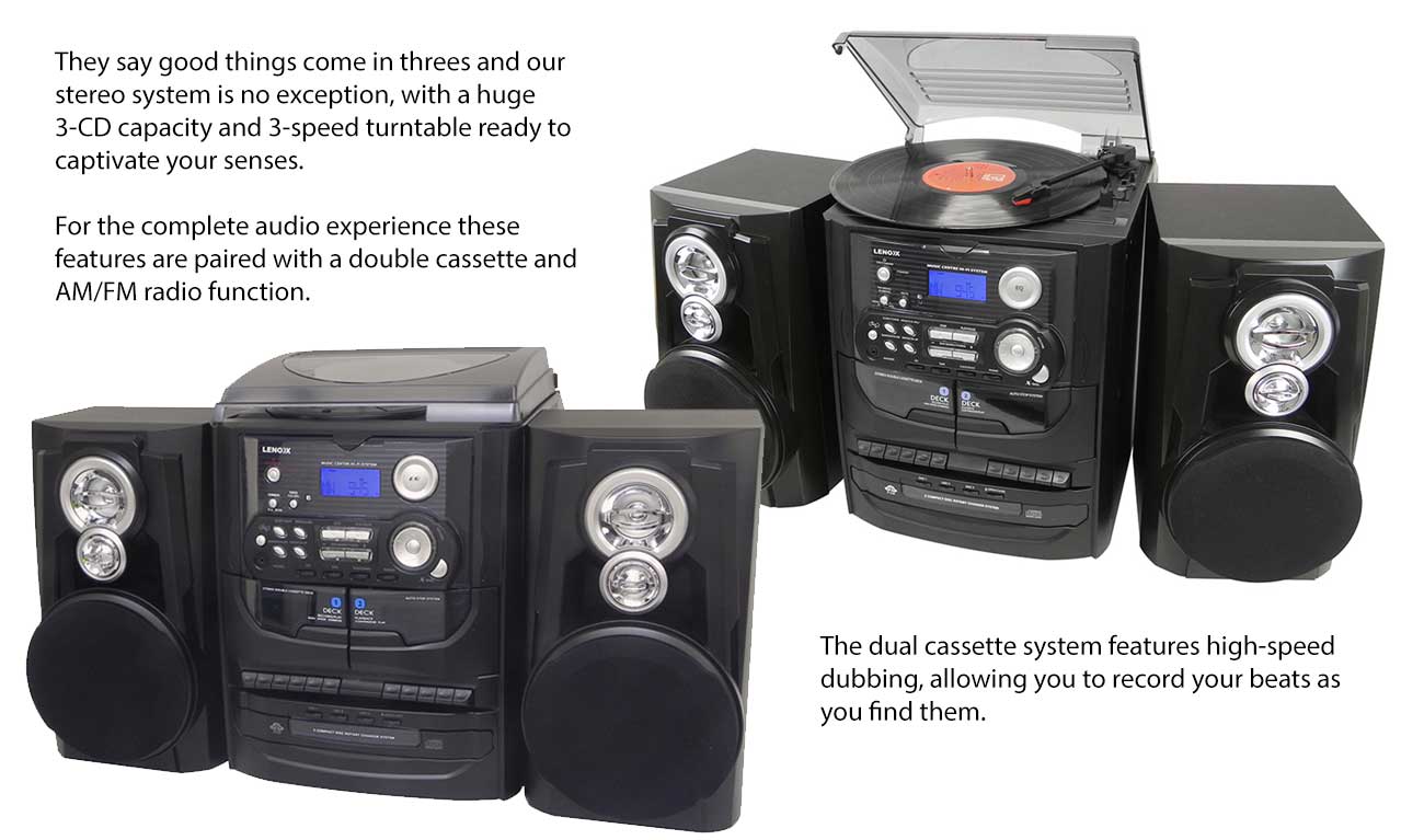 Vinyl Record Player HiFi Turntable 3 CD System Stereo Cassette