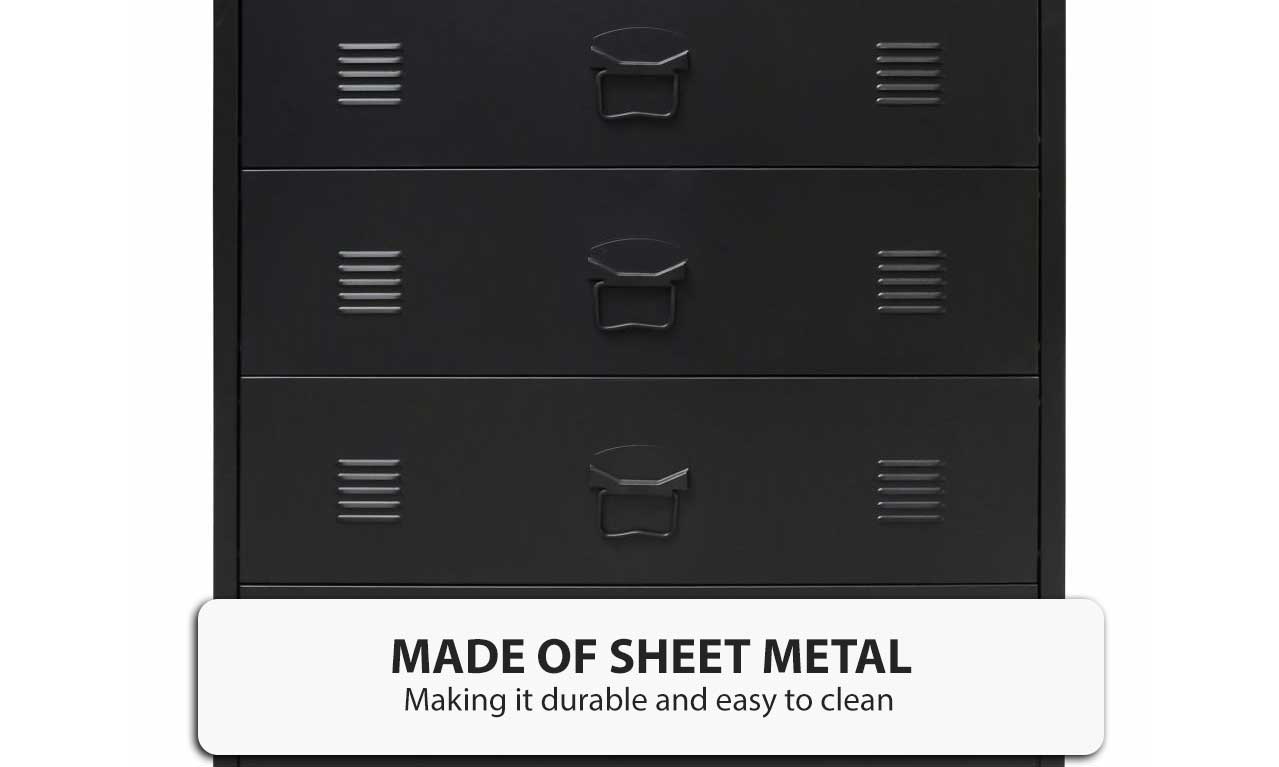 Black Metal Storage Chest of 4 Large Drawers Industrial Style