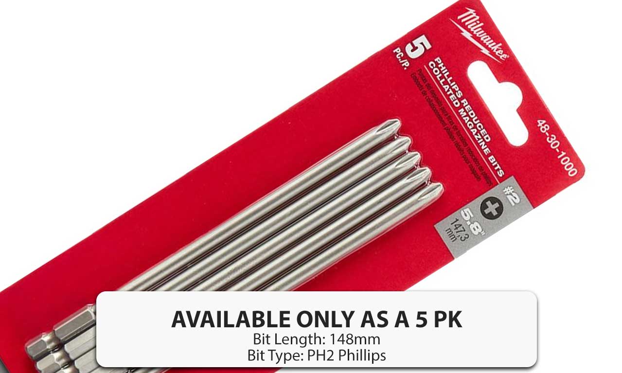 Milwaukee Collated Screw Gun Reduced 148mm Bits PH2 5 Pack Phillips Bit Tool Set 45242518944 eBay