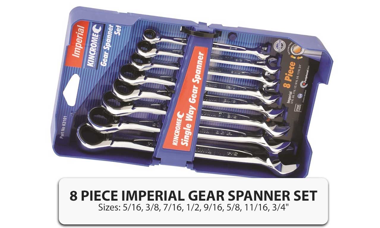 kincrome 16 piece reverse gear spanner set