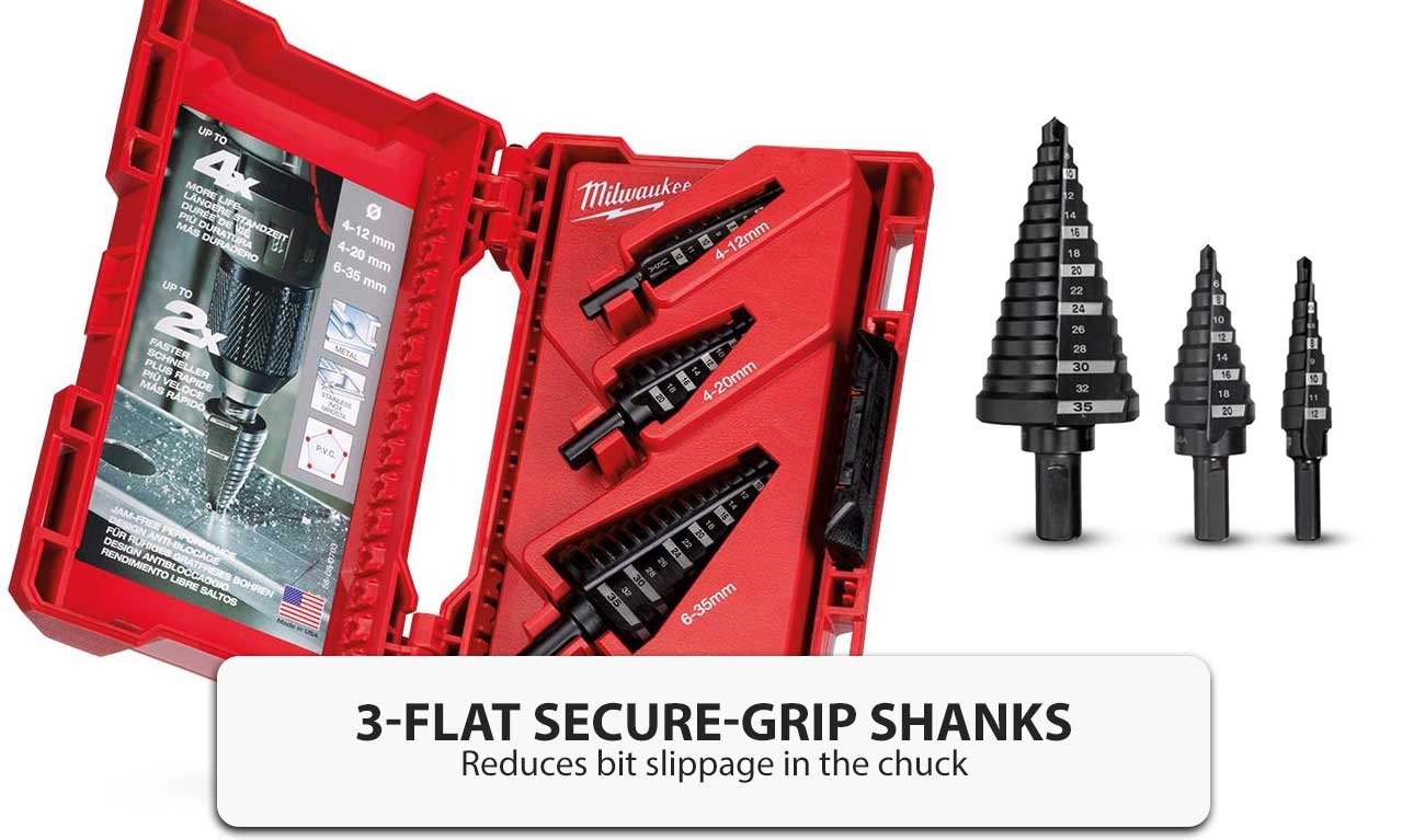Milwaukee 3 Piece Metric Step Drill Bit Set JAMFREE Performance Dual