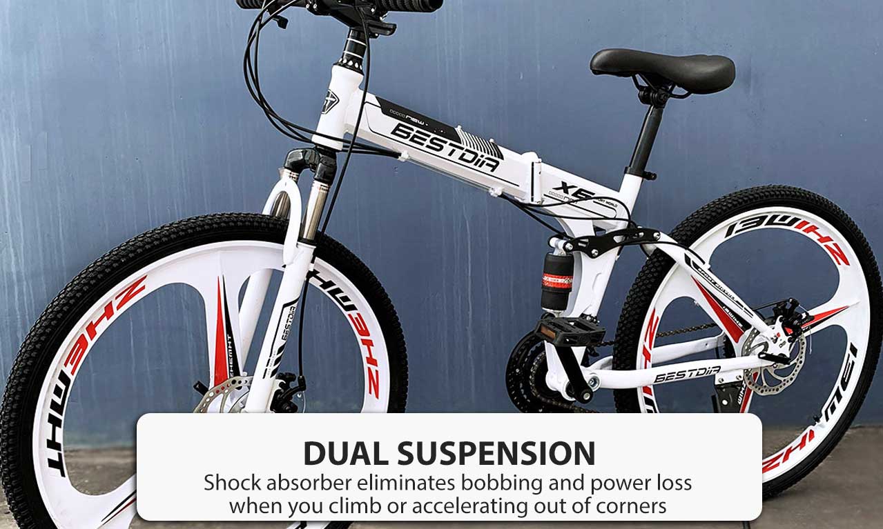 Dual Suspension Mountain Bike 21 Adjustable Speed 3 Spoke Foldable