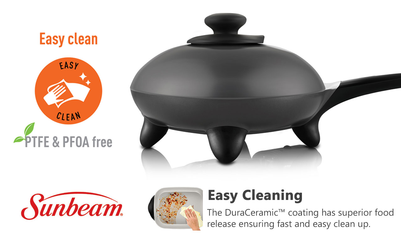 Electric Frying Pan Sunbeam Ceramic Skillet Frypan Non Stick High Domed Roaster eBay