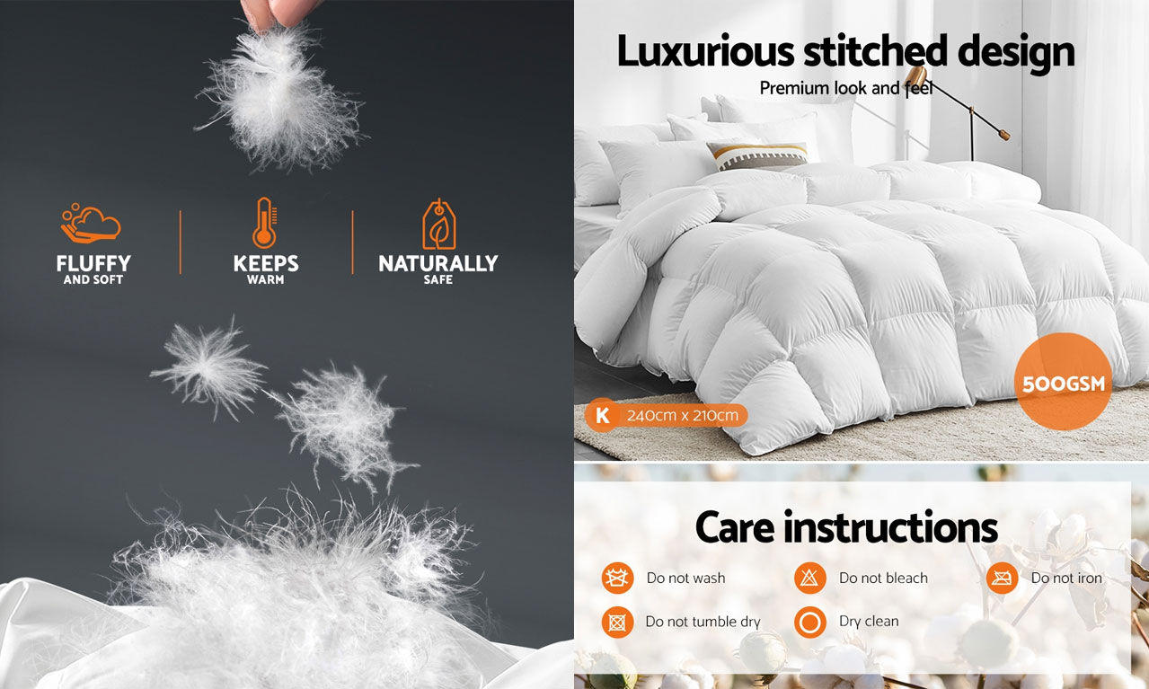 500GSM WHITE GOOSE DOWN Feather Quilt Blanket Duvet Duck Weight Doona