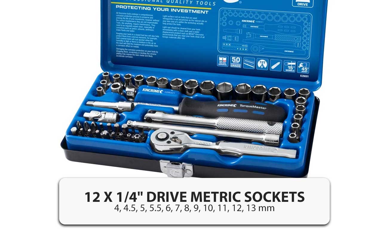 Kincrome Socket Set 48 Piece 1/4" Drive Metric Imperial Ratchet Flex