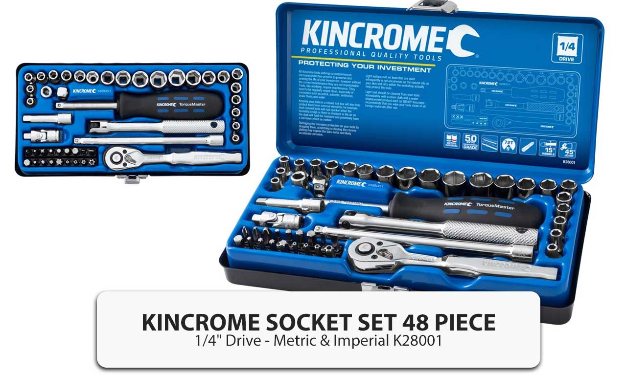 Kincrome Socket Set 48 Piece 1/4" Drive Metric Imperial Ratchet Flex