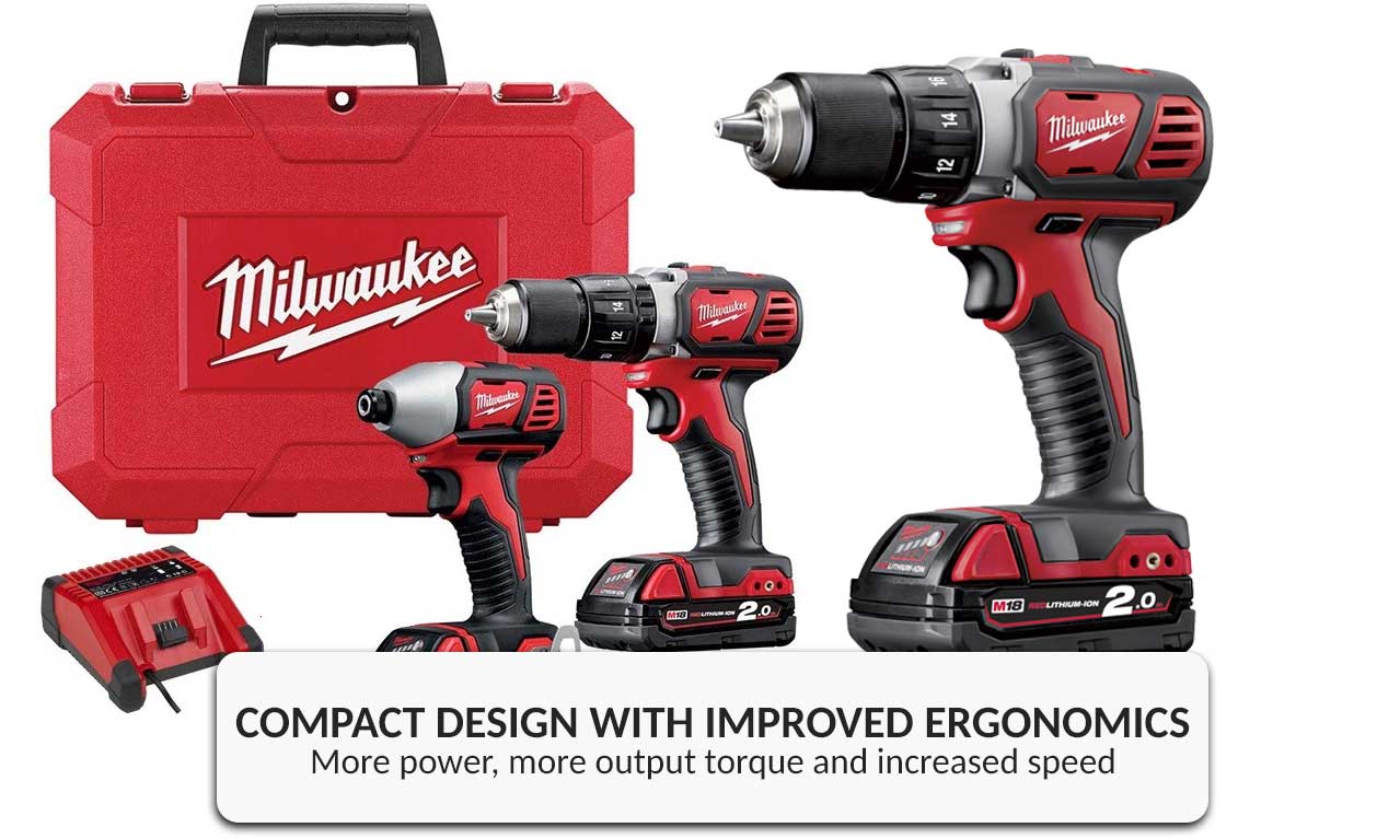 Milwaukee 18V Cordless Combo Kit Liion M18 BPP2D202C Drill Impact