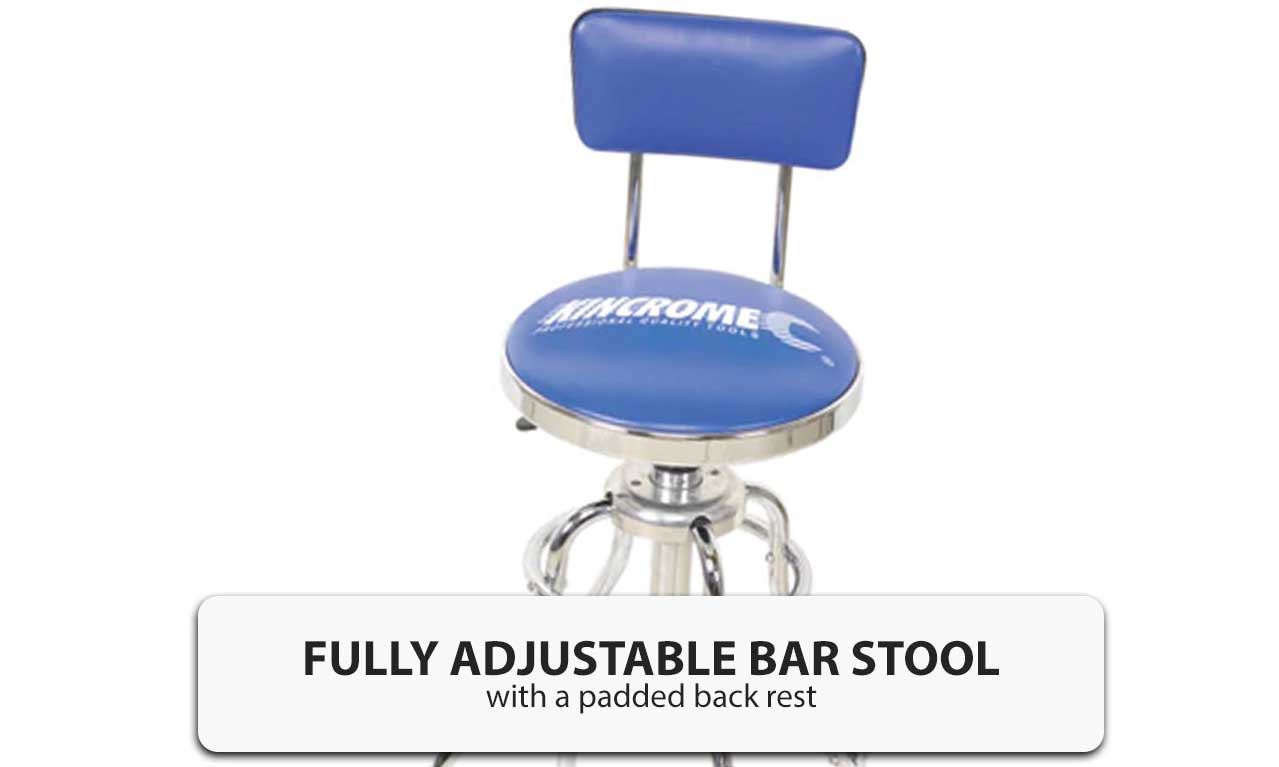 Kincrome Pneumatic Garage Stool Mechanic High Backrest Padded