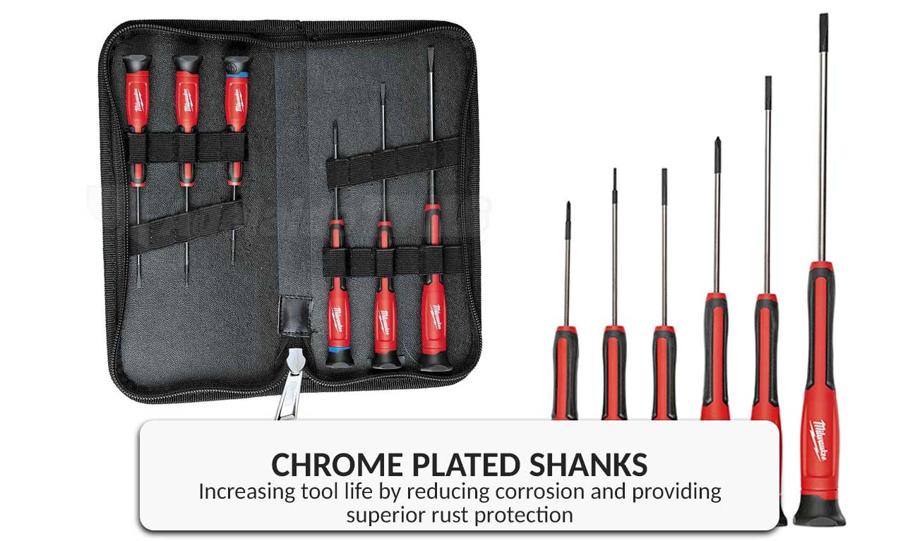 Milwaukee 6 Piece Precision Screwdriver Set Philips Slotted Chrome