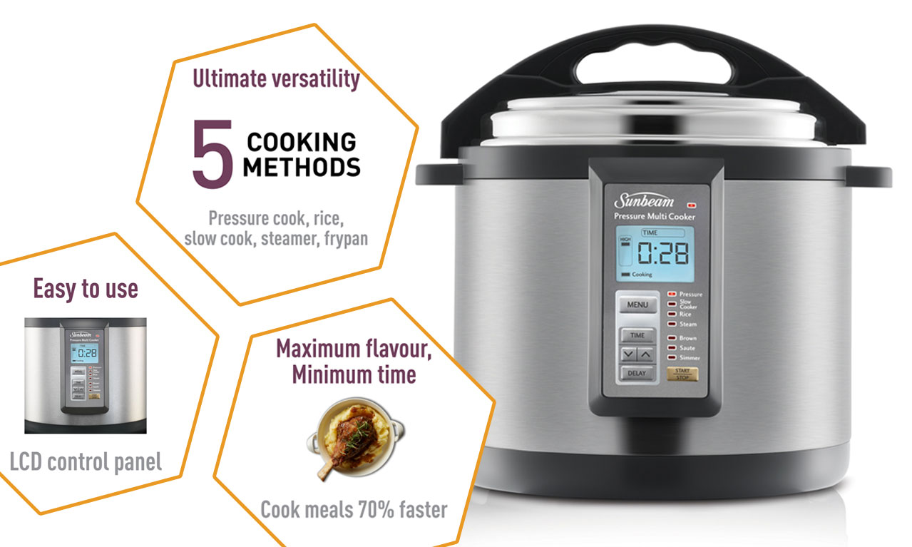 Sunbeam Electric Pressure Cooker Multi Function Rice Slow Steamer Fry