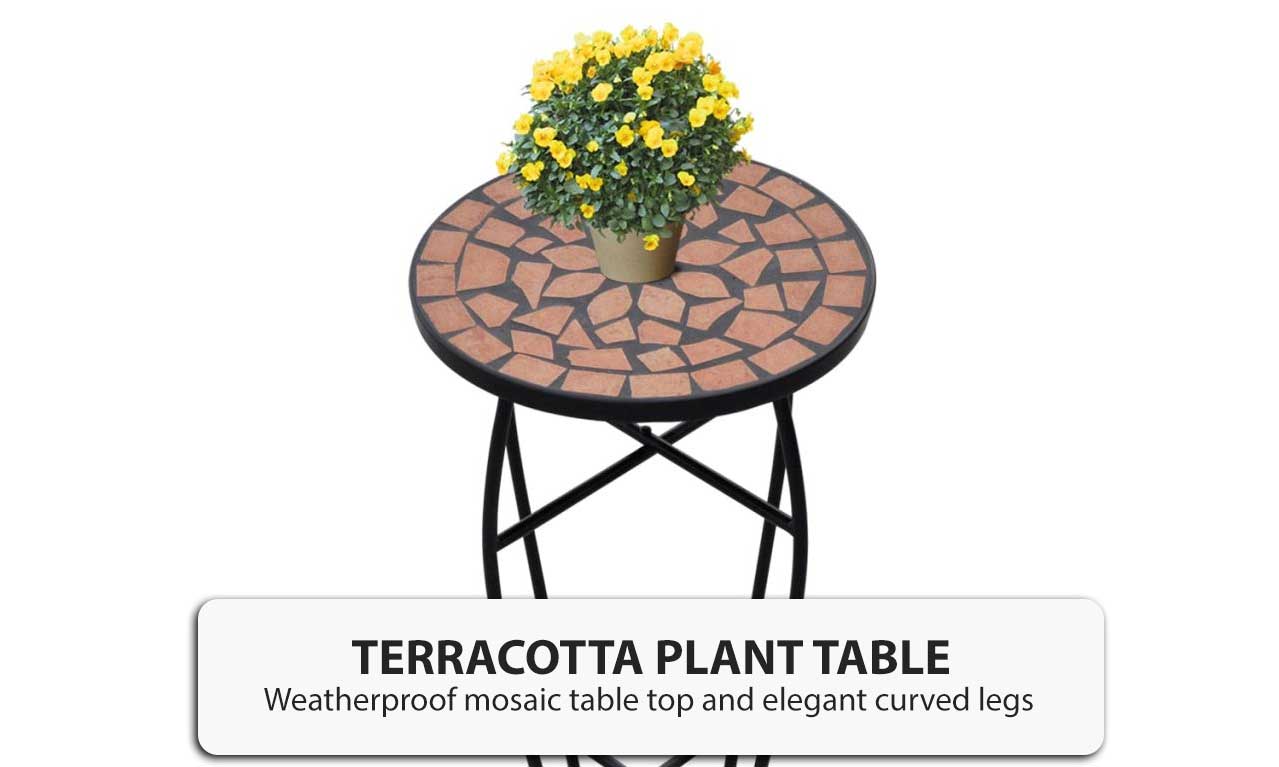 Mosaic Side Table Plant Flower Stand Terracotta Ceramic Tabletop Home