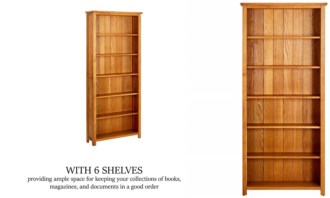 6 Tier Wooden Bookcase Bookshelf Solid Oak Standing Shelves Furniture